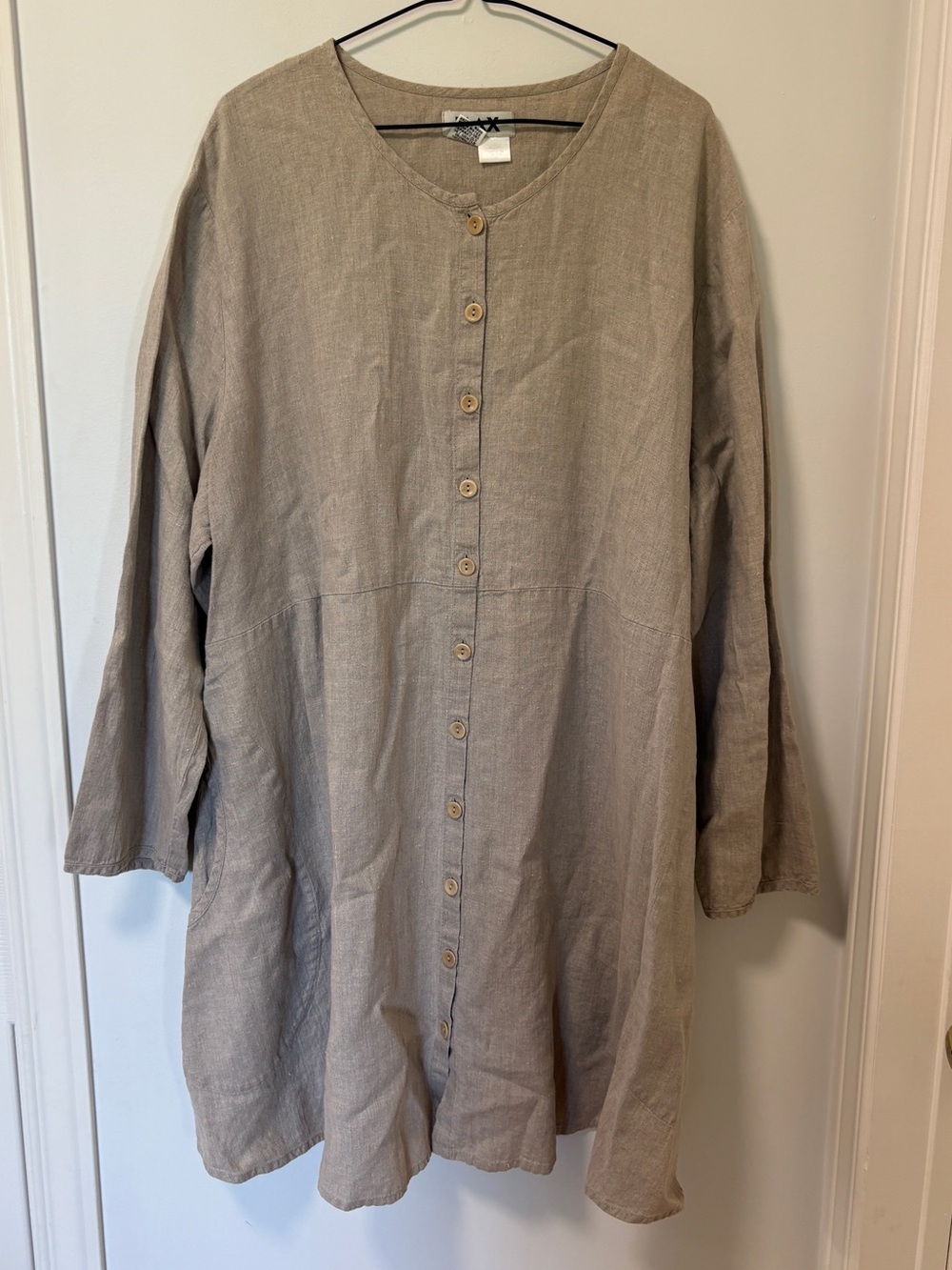 Flax 100% Linen Dress Plus Size Button Up Beige shirt Dress 2G tradwife naturals
